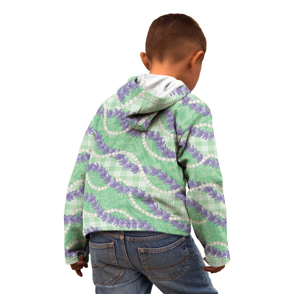 Pastel Green Hawaii Palaka Honohono Pikake Kid Hoodie Hawaiian Orchid Lei Polynesian Pattern - Polynesian Pride