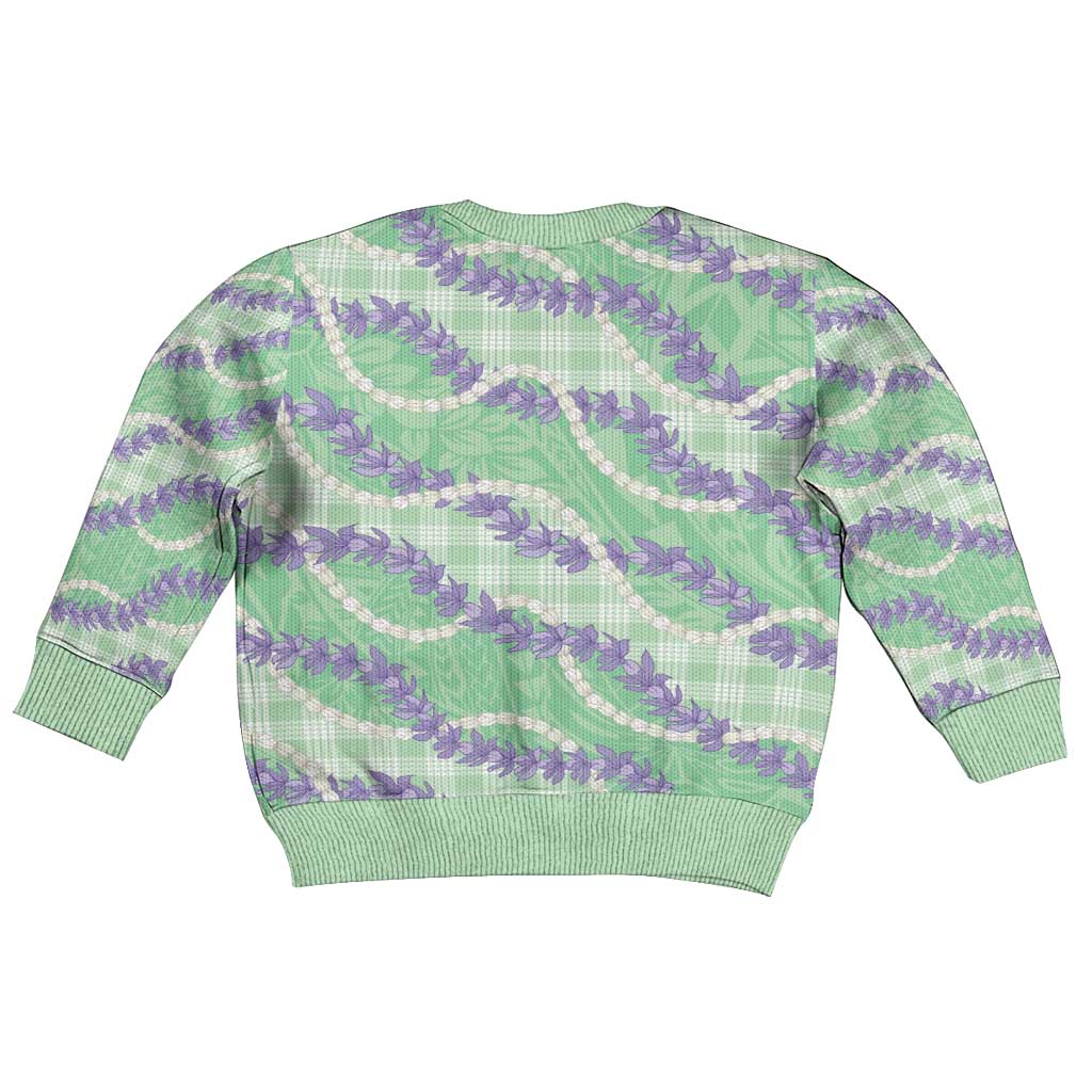 Pastel Green Hawaii Palaka Honohono Pikake Kid Ugly Christmas Sweater Hawaiian Orchid Lei Polynesian Pattern - Polynesian Pride