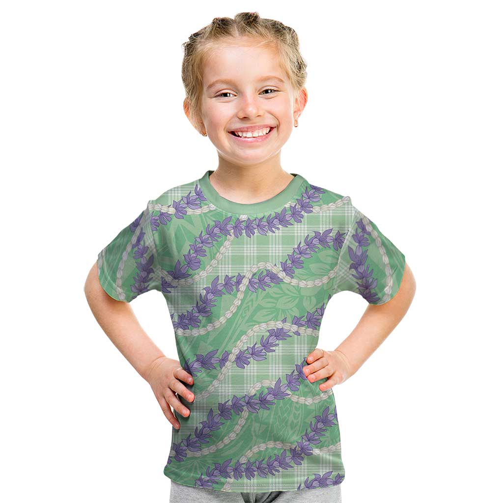 Pastel Green Hawaii Palaka Honohono Pikake Kid T Shirt Hawaiian Orchid Lei Polynesian Pattern LT14 Pastel Green - Polynesian Pride