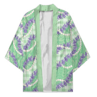 Pastel Green Hawaii Palaka Honohono Pikake Kimono Hawaiian Orchid Lei Polynesian Pattern - Polynesian Pride