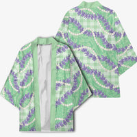 Pastel Green Hawaii Palaka Honohono Pikake Kimono Hawaiian Orchid Lei Polynesian Pattern - Polynesian Pride
