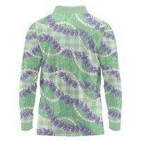 Pastel Green Hawaii Palaka Honohono Pikake Long Sleeve Polo Shirt Hawaiian Orchid Lei Polynesian Pattern - Polynesian Pride