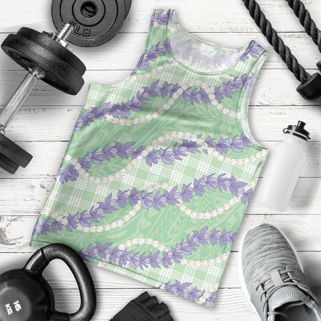 Pastel Green Hawaii Palaka Honohono Pikake Men Tank Top Hawaiian Orchid Lei Polynesian Pattern - Polynesian Pride