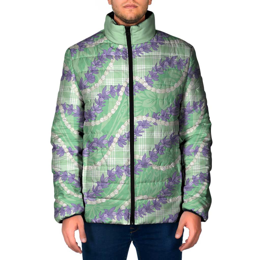 Pastel Green Hawaii Palaka Honohono Pikake Padded Jacket Hawaiian Orchid Lei Polynesian Pattern LT14 Men Pastel Green - Polynesian Pride