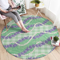 Pastel Green Hawaii Palaka Honohono Pikake Round Carpet Hawaiian Orchid Lei Polynesian Pattern - Polynesian Pride