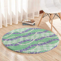 Pastel Green Hawaii Palaka Honohono Pikake Round Carpet Hawaiian Orchid Lei Polynesian Pattern - Polynesian Pride