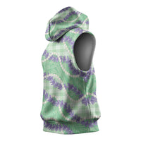 Pastel Green Hawaii Palaka Honohono Pikake Sleeveless Hoodie Hawaiian Orchid Lei Polynesian Pattern - Polynesian Pride