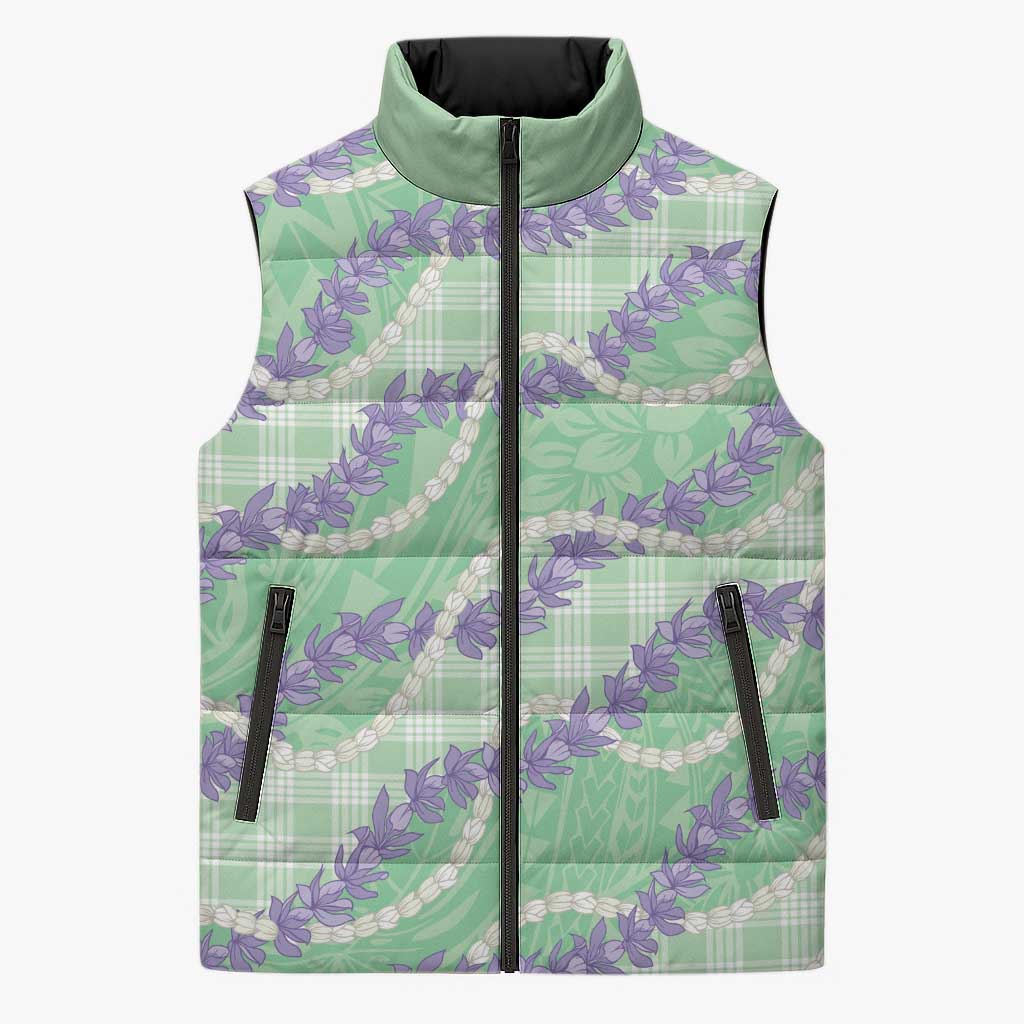 Pastel Green Hawaii Palaka Honohono Pikake Sleeveless Puffer Jacket Hawaiian Orchid Lei Polynesian Pattern LT14 Unisex Pastel Green - Polynesian Pride