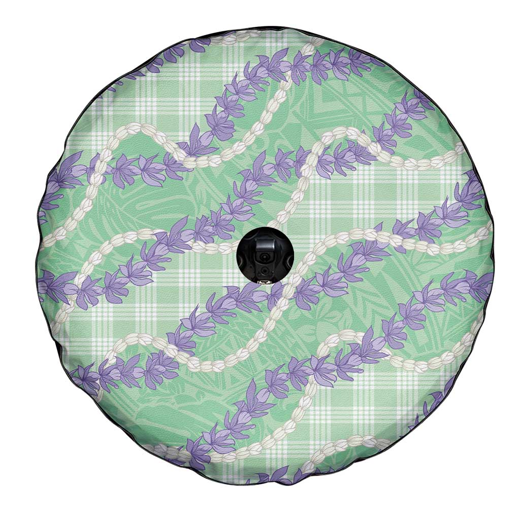 Pastel Green Hawaii Palaka Honohono Pikake Spare Tire Cover Hawaiian Orchid Lei Polynesian Pattern - Polynesian Pride