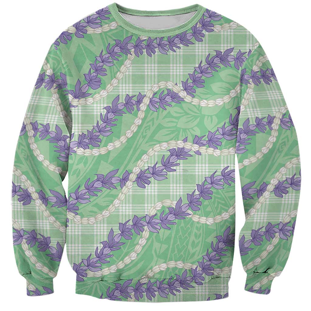 Pastel Green Hawaii Palaka Honohono Pikake Sweatshirt Hawaiian Orchid Lei Polynesian Pattern LT14 Unisex Pastel Green - Polynesian Pride