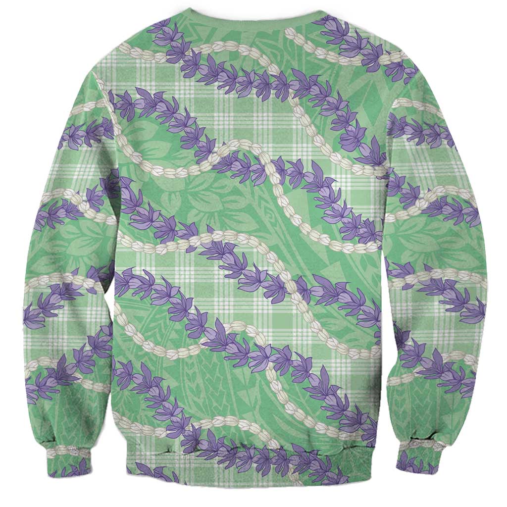 Pastel Green Hawaii Palaka Honohono Pikake Sweatshirt Hawaiian Orchid Lei Polynesian Pattern - Polynesian Pride