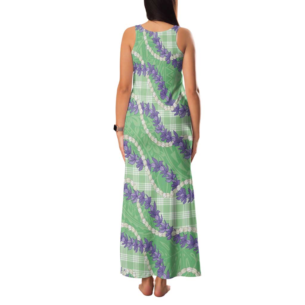 Pastel Green Hawaii Palaka Honohono Pikake Tank Maxi Dress Hawaiian Orchid Lei Polynesian Pattern - Polynesian Pride