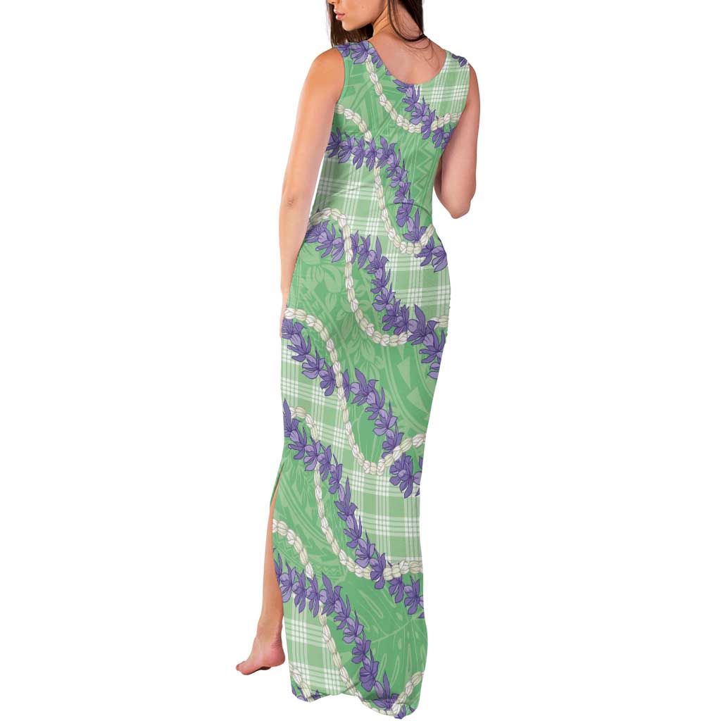 Pastel Green Hawaii Palaka Honohono Pikake Tank Maxi Dress Hawaiian Orchid Lei Polynesian Pattern - Polynesian Pride