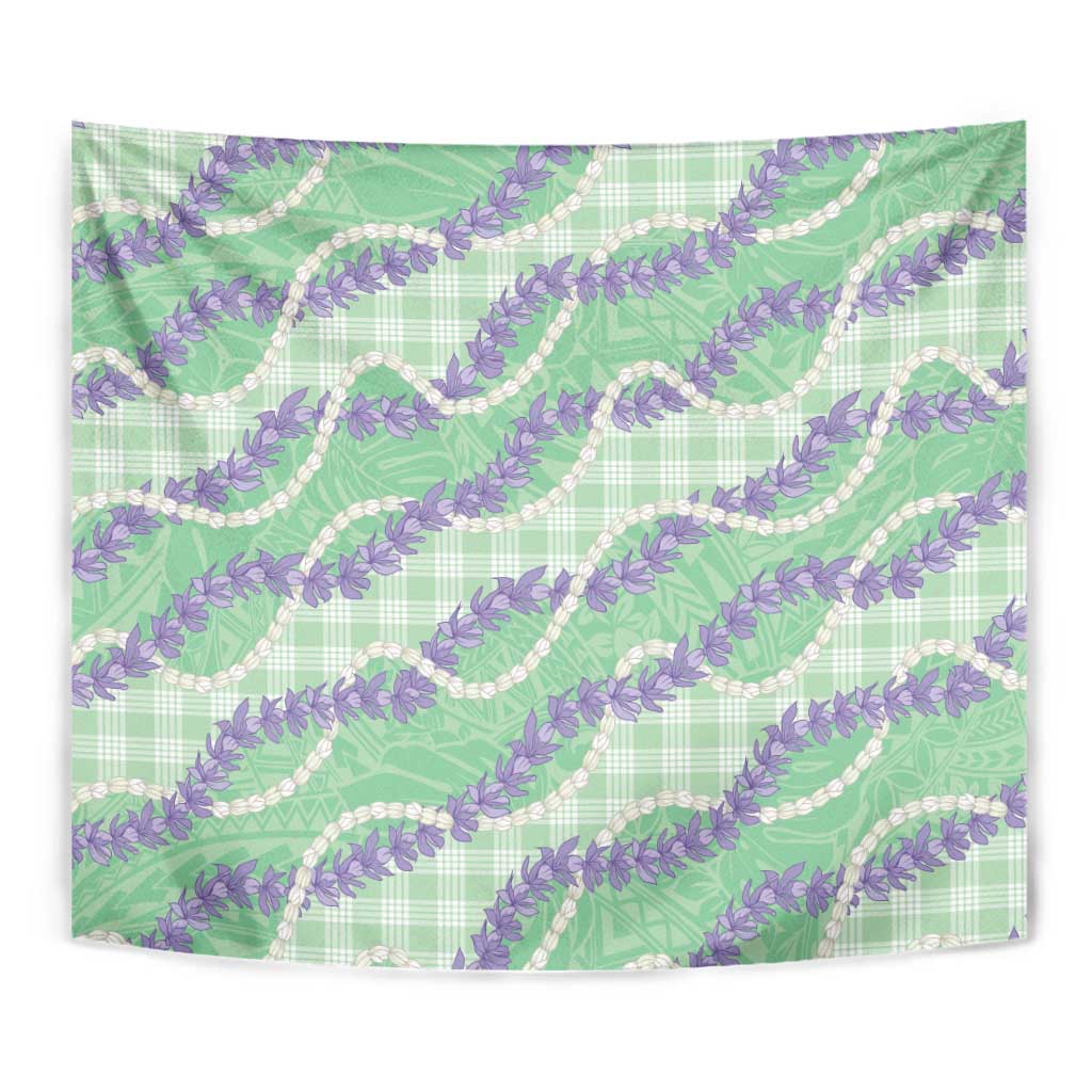 Pastel Green Hawaii Palaka Honohono Pikake Tapestry Hawaiian Orchid Lei Polynesian Pattern - Polynesian Pride