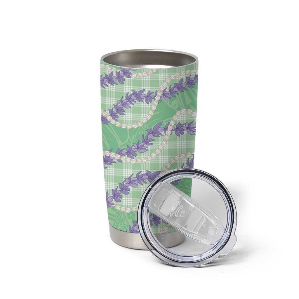 Pastel Green Hawaii Palaka Honohono Pikake Tumbler Cup Hawaiian Orchid Lei Polynesian Pattern - Polynesian Pride