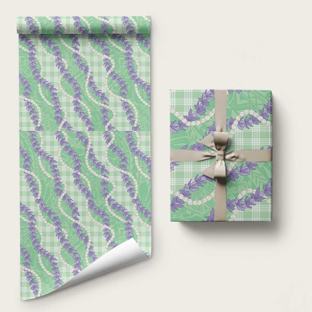 Pastel Green Hawaii Palaka Honohono Pikake Wrapping Paper Hawaiian Orchid Lei Polynesian Pattern - Polynesian Pride