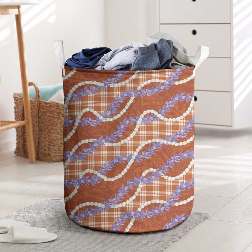 Orange Hawaii Palaka Honohono Pikake Laundry Basket Hawaiian Orchid Lei Polynesian Pattern - Polynesian Pride
