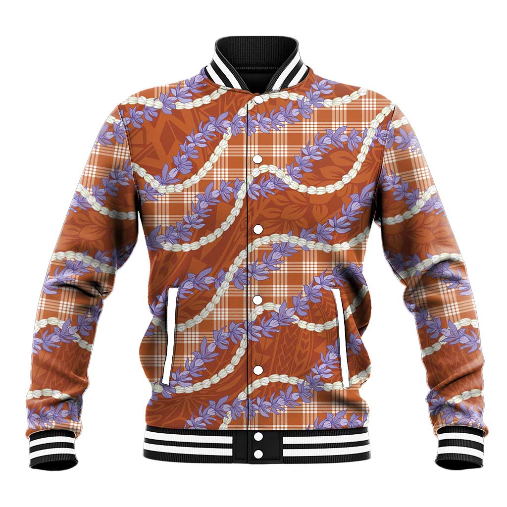 Orange Hawaii Palaka Honohono Pikake Baseball Jacket Hawaiian Orchid Lei Polynesian Pattern LT14 Unisex Orange - Polynesian Pride
