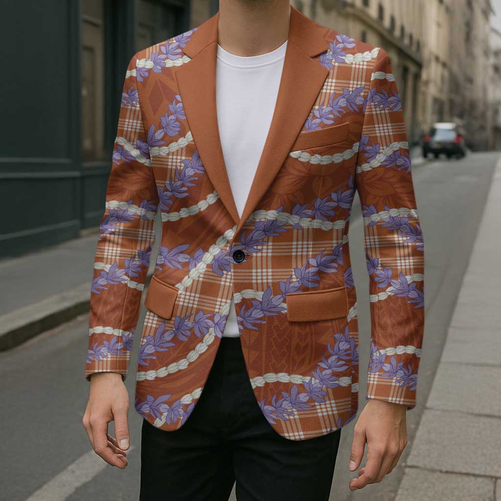 Orange Hawaii Palaka Honohono Pikake Blazer Hawaiian Orchid Lei Polynesian Pattern - Polynesian Pride