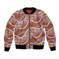 Orange Hawaii Palaka Honohono Pikake Bomber Jacket Hawaiian Orchid Lei Polynesian Pattern - Polynesian Pride