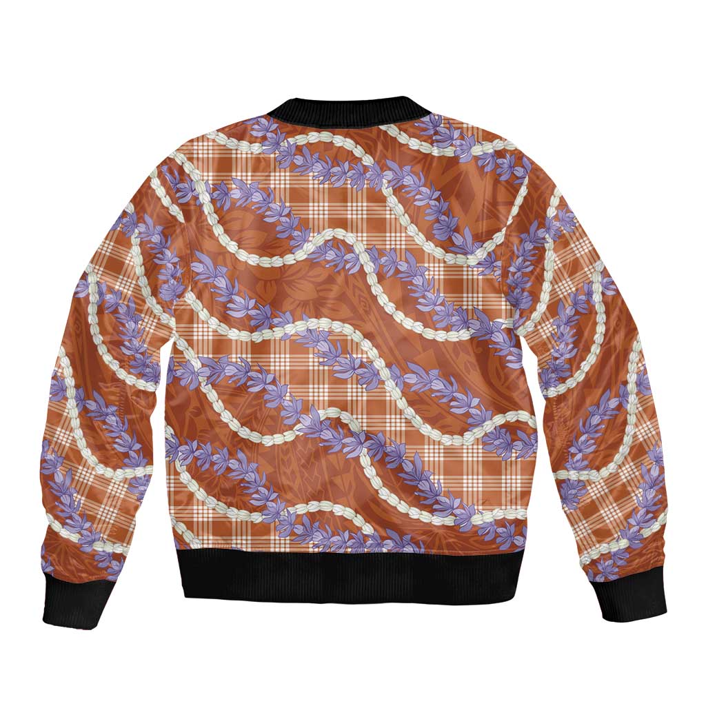 Orange Hawaii Palaka Honohono Pikake Bomber Jacket Hawaiian Orchid Lei Polynesian Pattern - Polynesian Pride