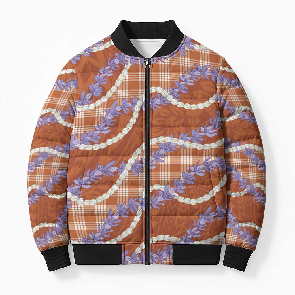 Orange Hawaii Palaka Honohono Pikake Bomber Puffer Jacket Hawaiian Orchid Lei Polynesian Pattern LT14 Unisex Orange - Polynesian Pride