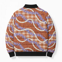 Orange Hawaii Palaka Honohono Pikake Bomber Puffer Jacket Hawaiian Orchid Lei Polynesian Pattern - Polynesian Pride