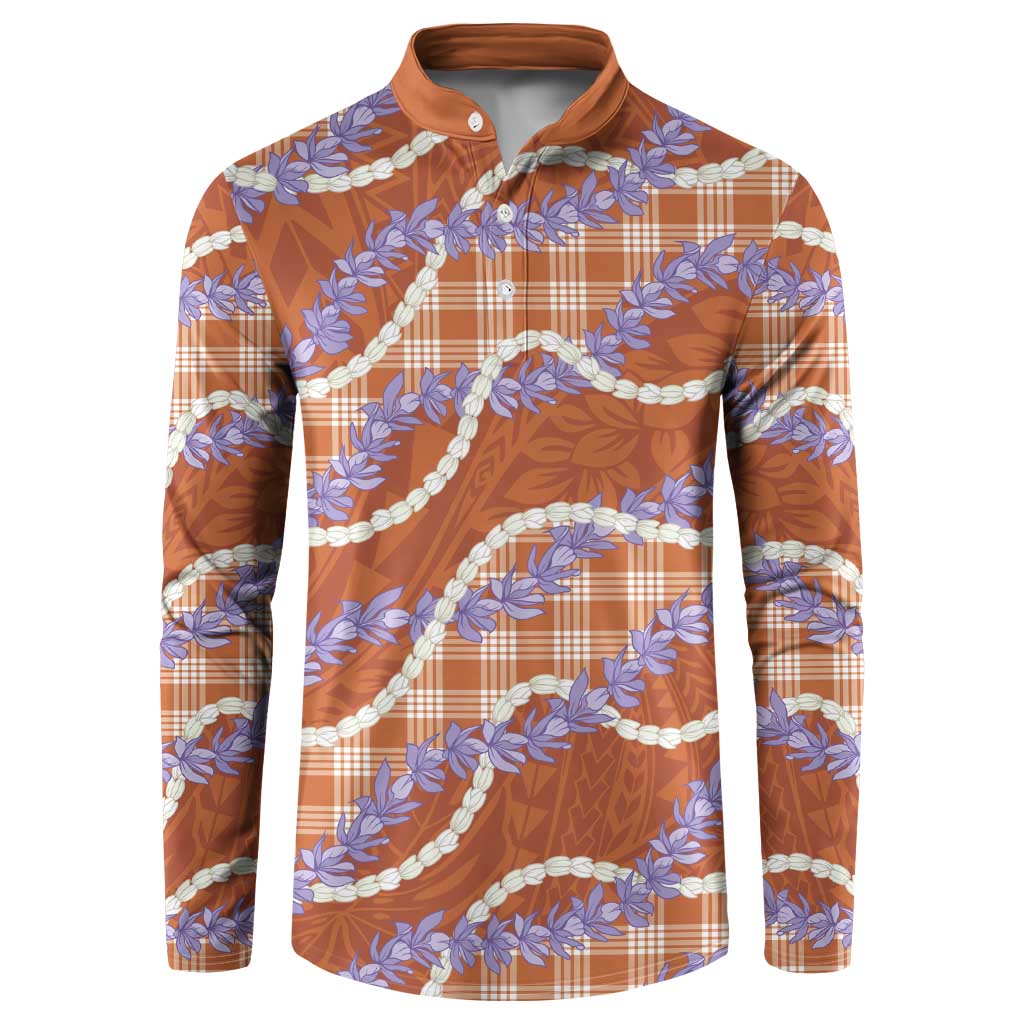 Orange Hawaii Palaka Honohono Pikake Button Sweatshirt Hawaiian Orchid Lei Polynesian Pattern LT14 Orange - Polynesian Pride