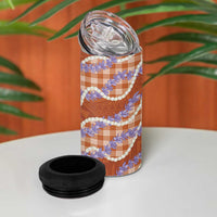 Orange Hawaii Palaka Honohono Pikake 4 in 1 Can Cooler Tumbler Hawaiian Orchid Lei Polynesian Pattern - Polynesian Pride