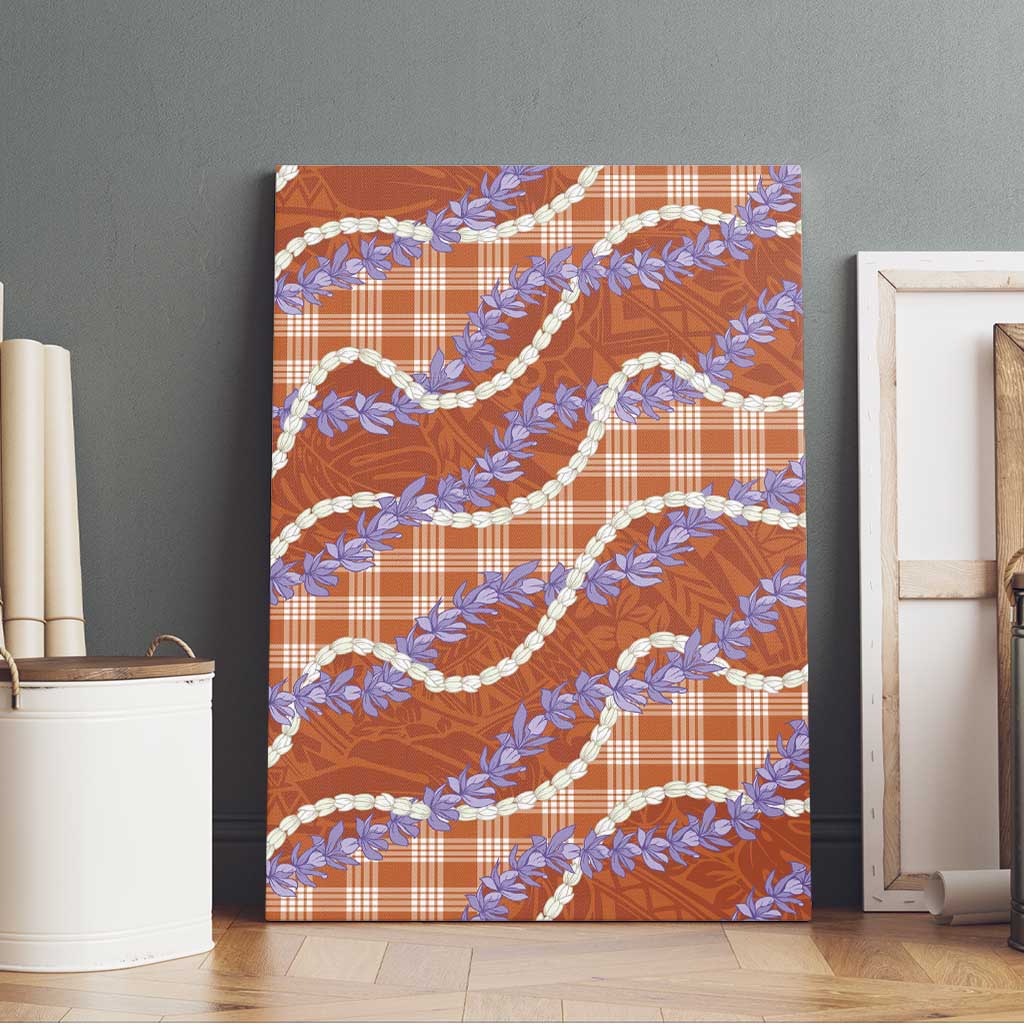 Orange Hawaii Palaka Honohono Pikake Canvas Wall Art Hawaiian Orchid Lei Polynesian Pattern - Polynesian Pride
