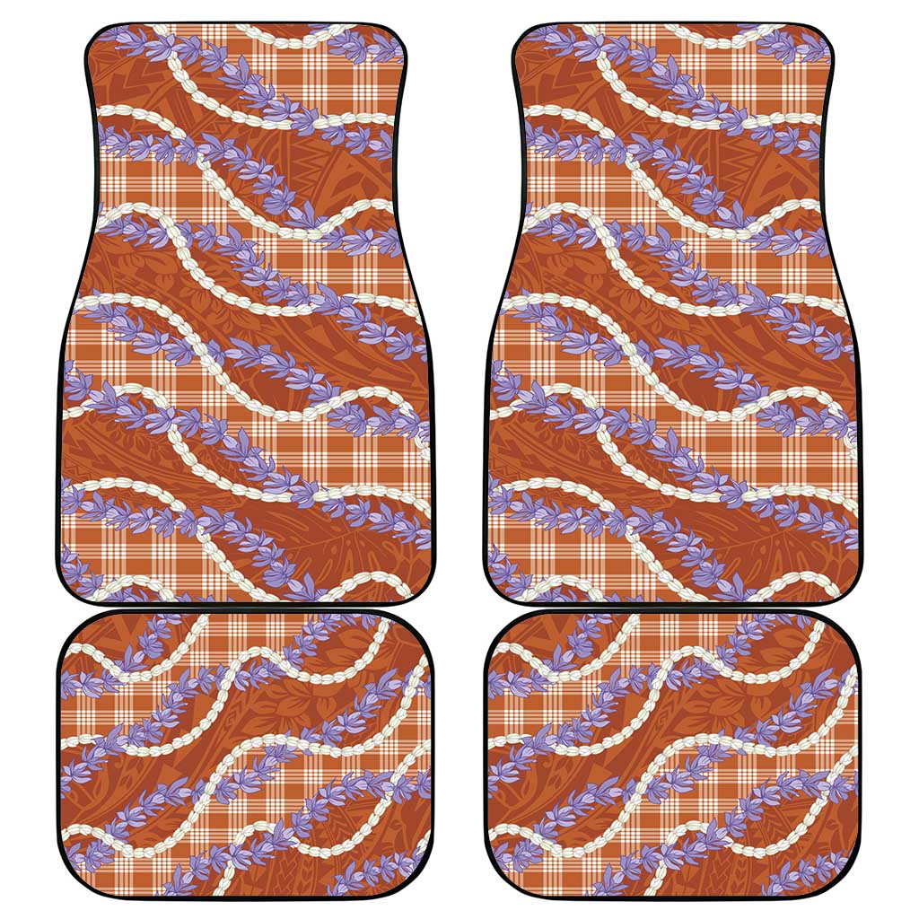 Orange Hawaii Palaka Honohono Pikake Car Mats Hawaiian Orchid Lei Polynesian Pattern - Polynesian Pride