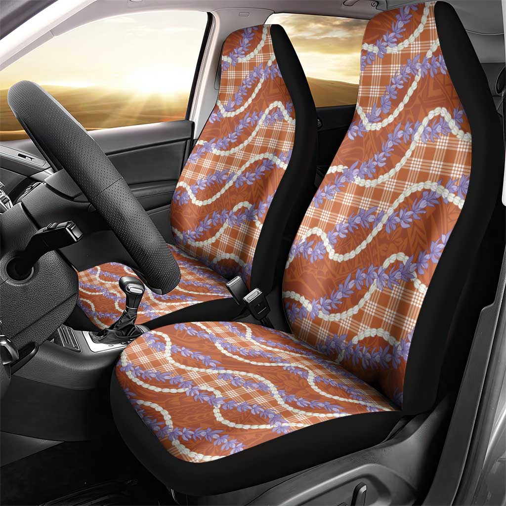 Orange Hawaii Palaka Honohono Pikake Car Seat Cover Hawaiian Orchid Lei Polynesian Pattern - Polynesian Pride