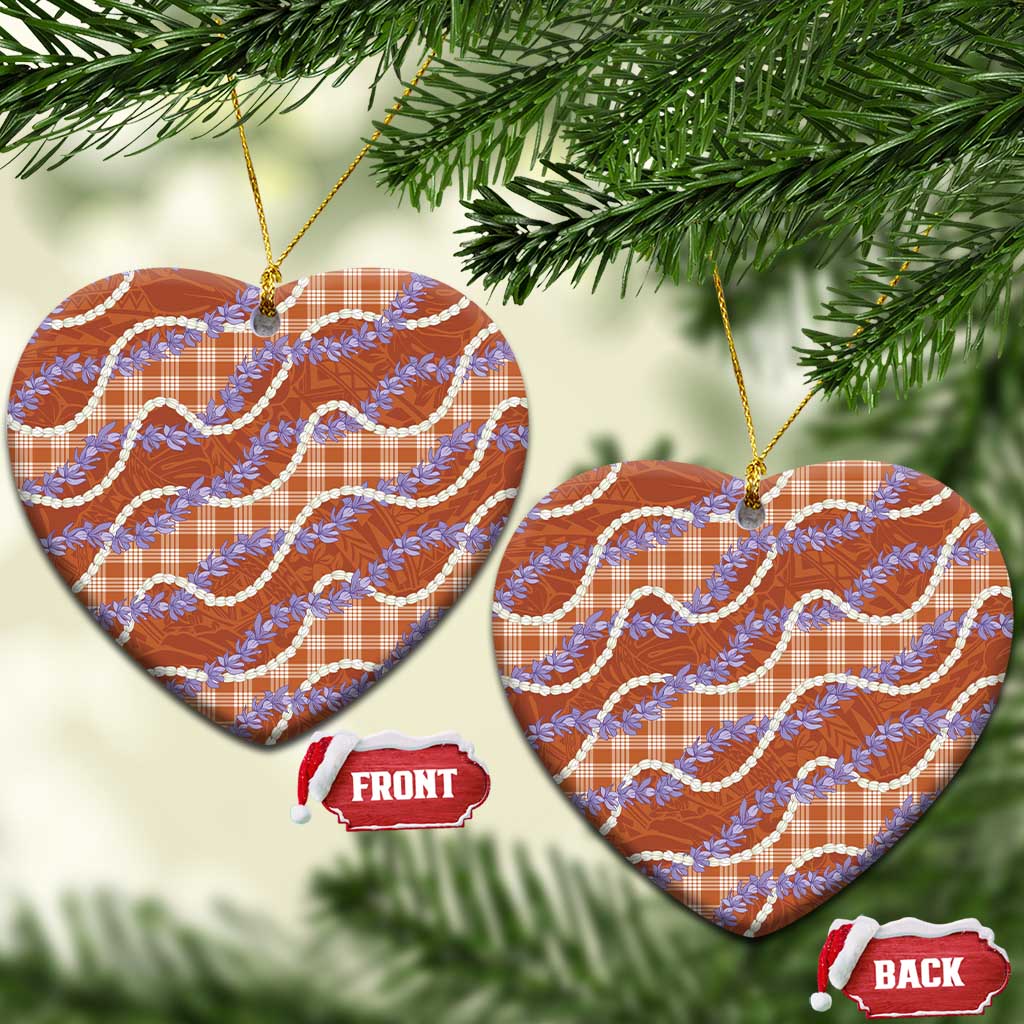 Orange Hawaii Palaka Honohono Pikake Ceramic Ornament Hawaiian Orchid Lei Polynesian Pattern - Polynesian Pride