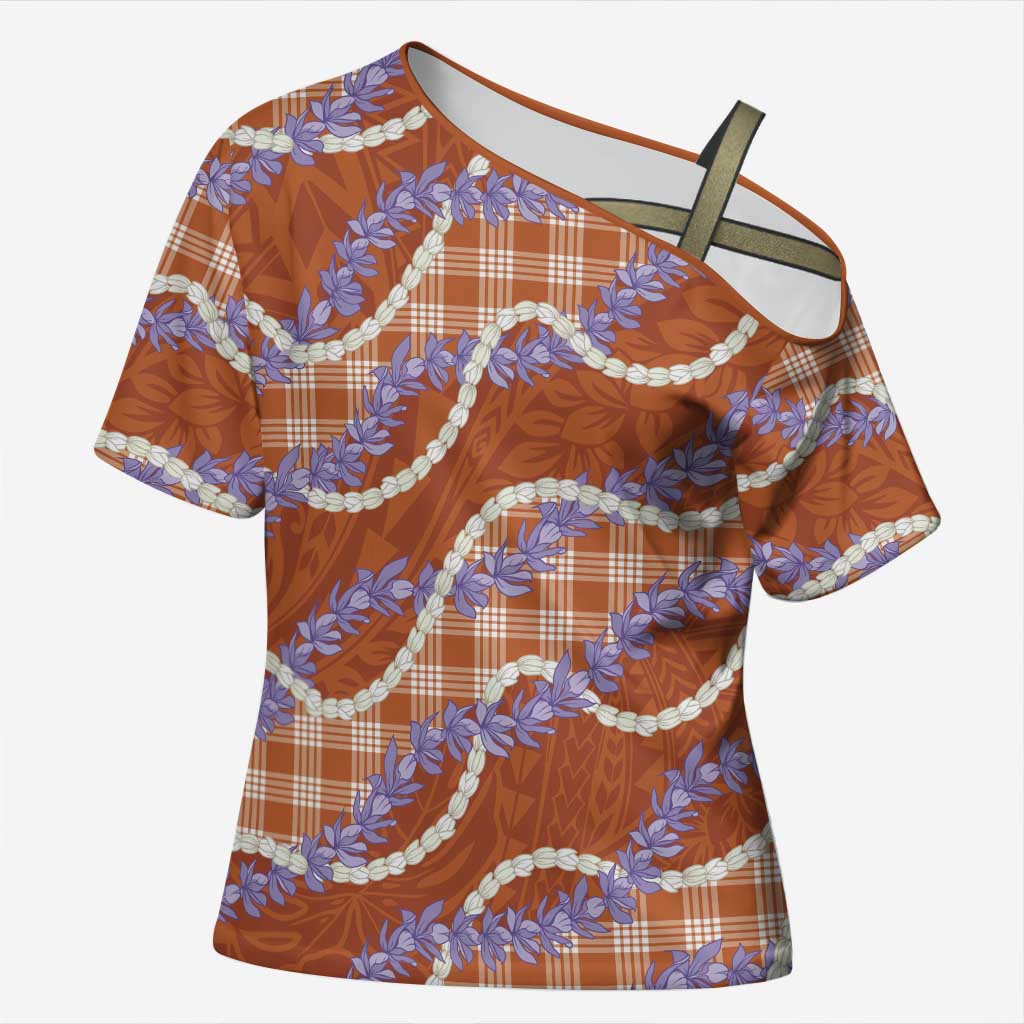 Orange Hawaii Palaka Honohono Pikake Cross Shoulder Shirt Hawaiian Orchid Lei Polynesian Pattern LT14 Female Orange - Polynesian Pride