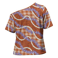 Orange Hawaii Palaka Honohono Pikake Cross Shoulder Shirt Hawaiian Orchid Lei Polynesian Pattern - Polynesian Pride