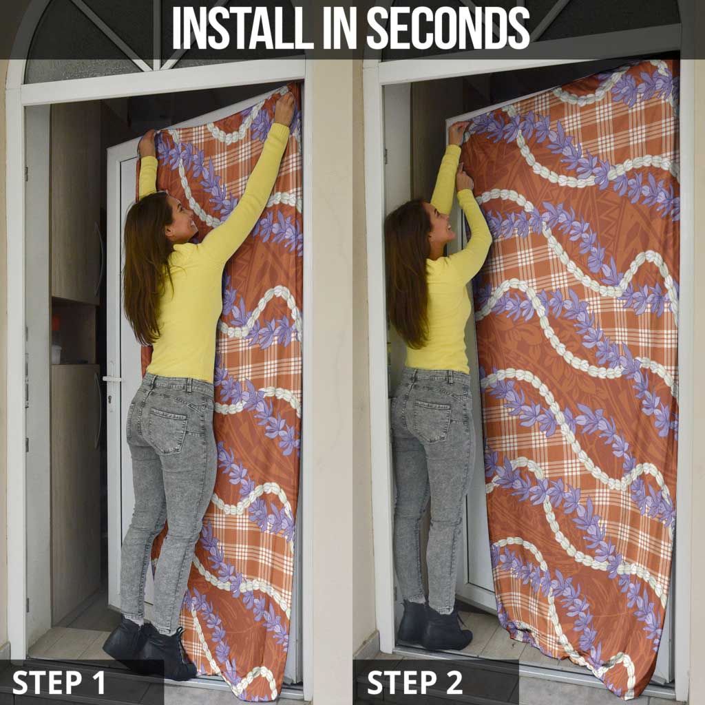 Orange Hawaii Palaka Honohono Pikake Door Cover Hawaiian Orchid Lei Polynesian Pattern - Polynesian Pride