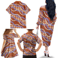 Orange Hawaii Palaka Honohono Pikake Family Matching Off The Shoulder Long Sleeve Dress and Hawaiian Shirt Hawaiian Orchid Lei Polynesian Pattern - Polynesian Pride