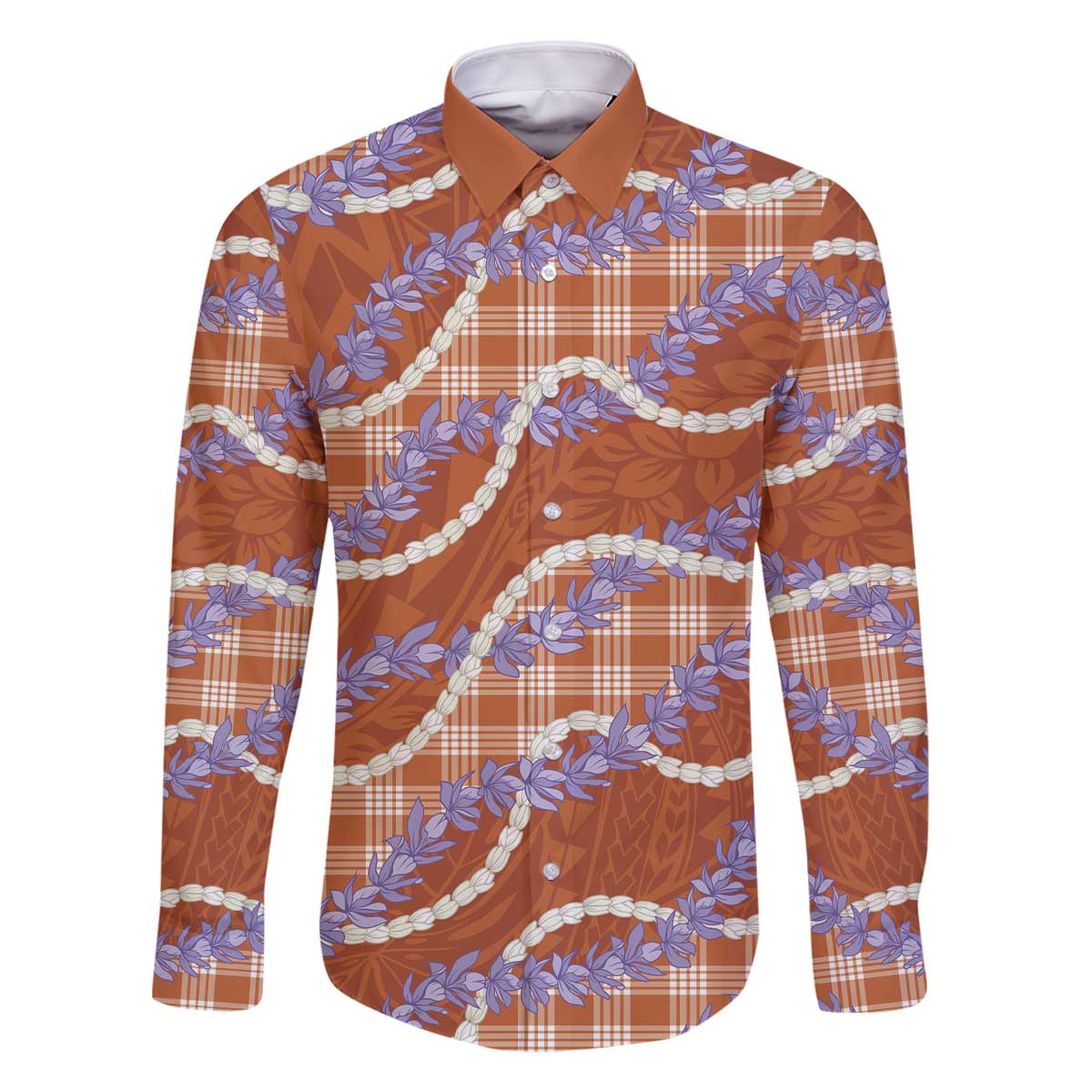 Orange Hawaii Palaka Honohono Pikake Family Matching Off The Shoulder Long Sleeve Dress and Hawaiian Shirt Hawaiian Orchid Lei Polynesian Pattern - Polynesian Pride