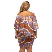 Orange Hawaii Palaka Honohono Pikake Family Matching Off Shoulder Short Dress and Hawaiian Shirt Hawaiian Orchid Lei Polynesian Pattern - Polynesian Pride