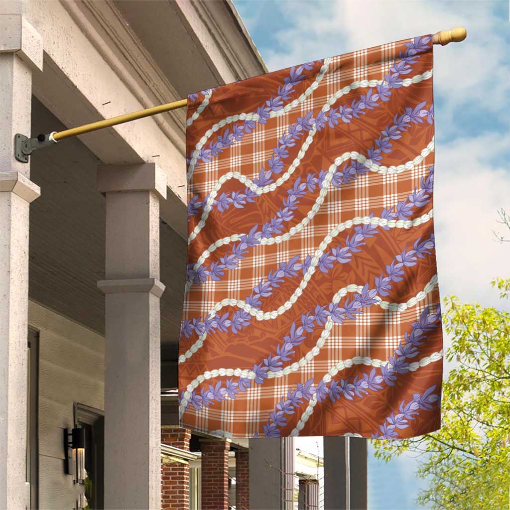 Orange Hawaii Palaka Honohono Pikake Garden Flag Hawaiian Orchid Lei Polynesian Pattern - Polynesian Pride