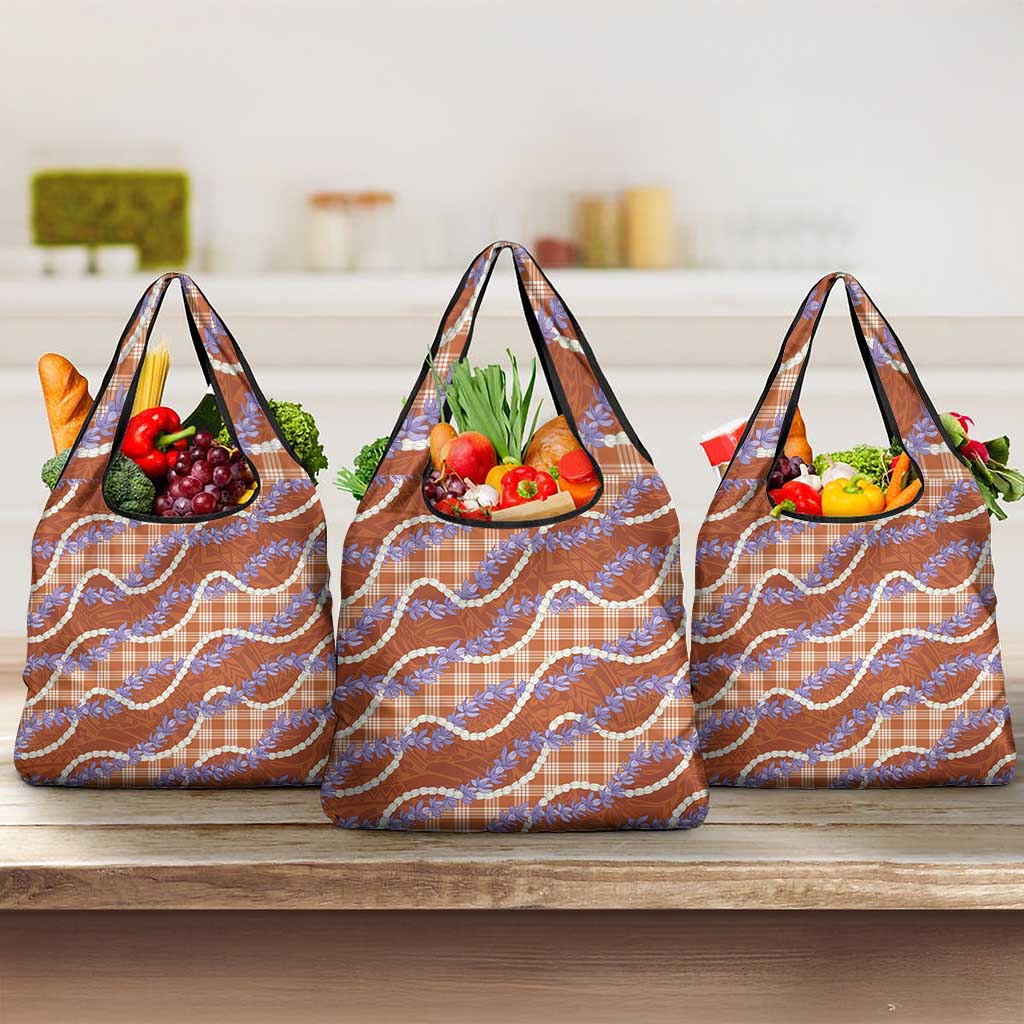 Orange Hawaii Palaka Honohono Pikake Grocery Bag Hawaiian Orchid Lei Polynesian Pattern - Polynesian Pride