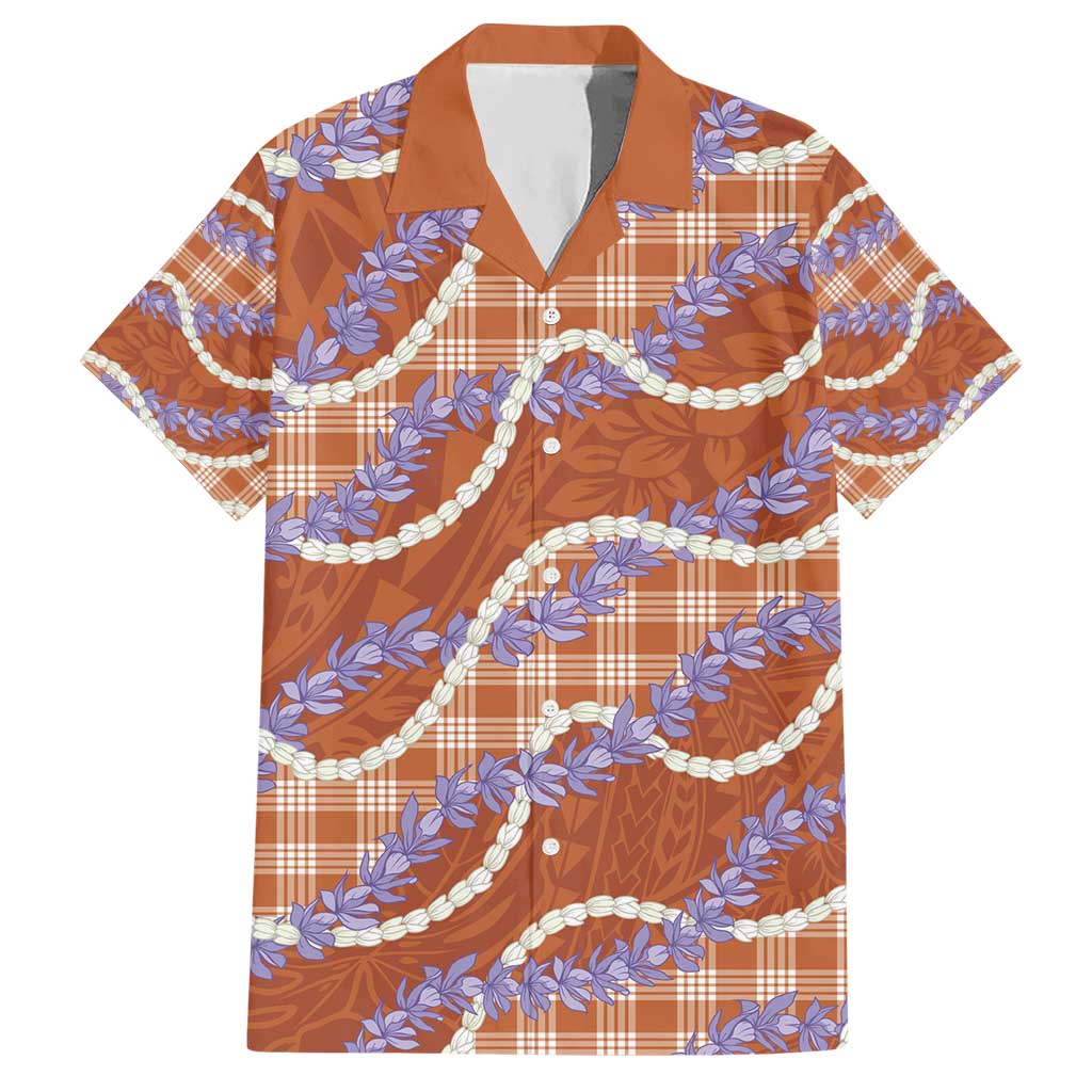 Orange Hawaii Palaka Honohono Pikake Hawaiian Shirt Hawaiian Orchid Lei Polynesian Pattern - Polynesian Pride
