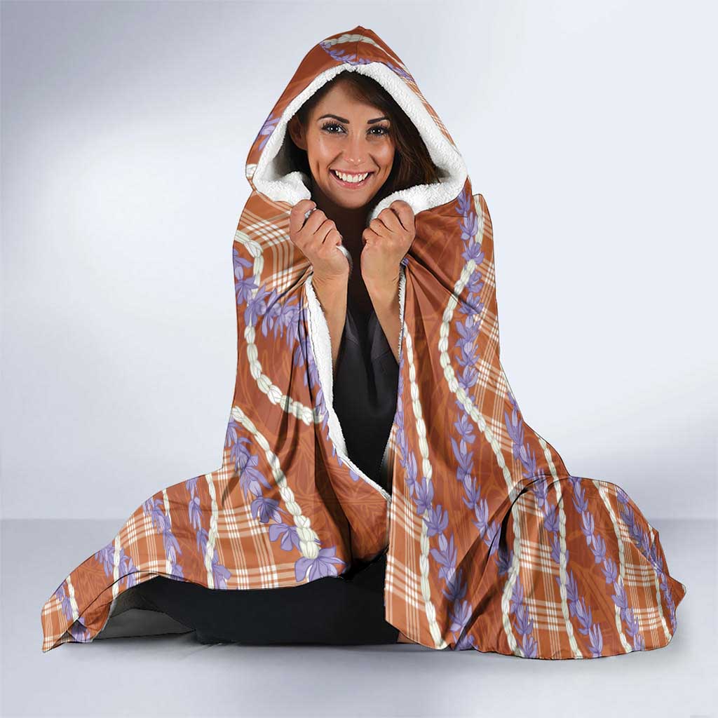Orange Hawaii Palaka Honohono Pikake Hooded Blanket Hawaiian Orchid Lei Polynesian Pattern - Polynesian Pride