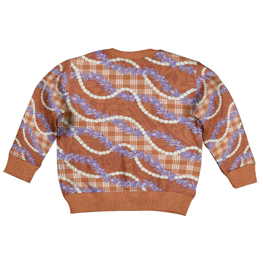 Orange Hawaii Palaka Honohono Pikake Kid Ugly Christmas Sweater Hawaiian Orchid Lei Polynesian Pattern - Polynesian Pride