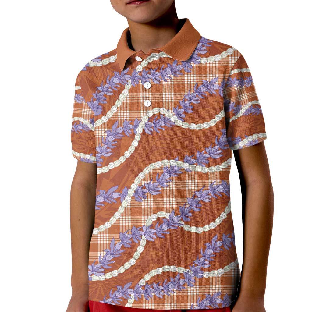 Orange Hawaii Palaka Honohono Pikake Kid Polo Shirt Hawaiian Orchid Lei Polynesian Pattern - Polynesian Pride