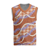 Orange Hawaii Palaka Honohono Pikake Christmas Knitted V-Neck Vest Hawaiian Orchid Lei Polynesian Pattern - Polynesian Pride