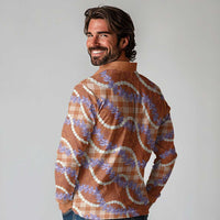 Orange Hawaii Palaka Honohono Pikake Long Sleeve Polo Shirt Hawaiian Orchid Lei Polynesian Pattern - Polynesian Pride