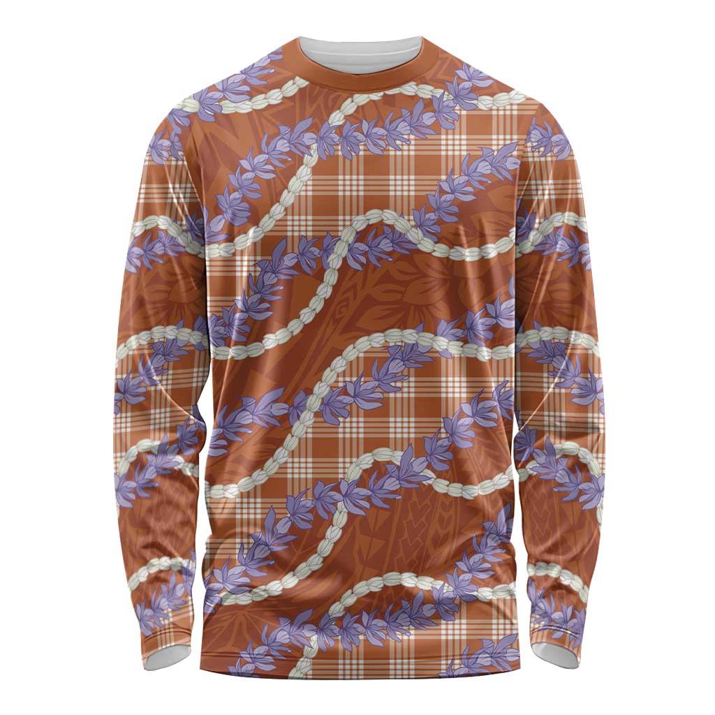 Orange Hawaii Palaka Honohono Pikake Long Sleeve Shirt Hawaiian Orchid Lei Polynesian Pattern LT14 Unisex Orange - Polynesian Pride