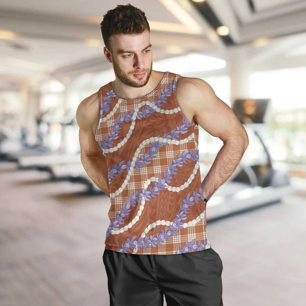 Orange Hawaii Palaka Honohono Pikake Men Tank Top Hawaiian Orchid Lei Polynesian Pattern - Polynesian Pride