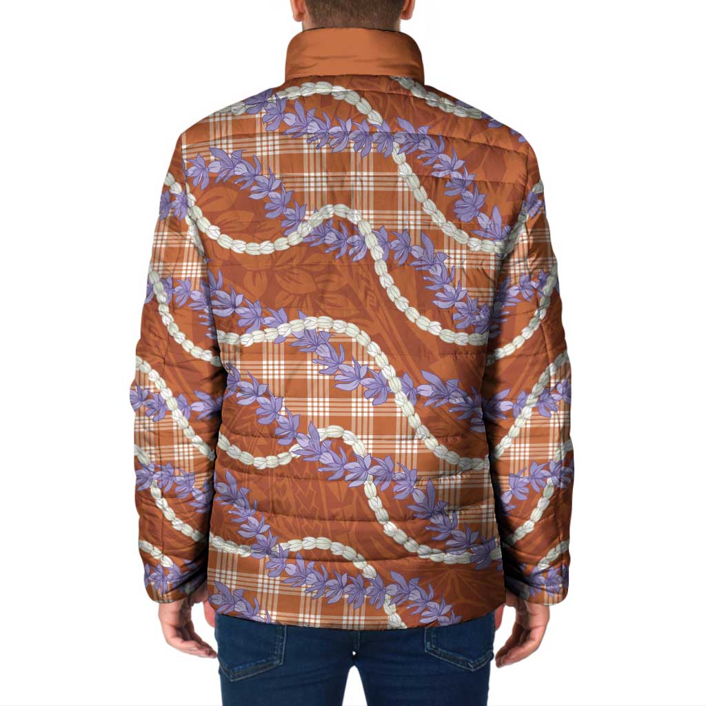 Orange Hawaii Palaka Honohono Pikake Padded Jacket Hawaiian Orchid Lei Polynesian Pattern - Polynesian Pride